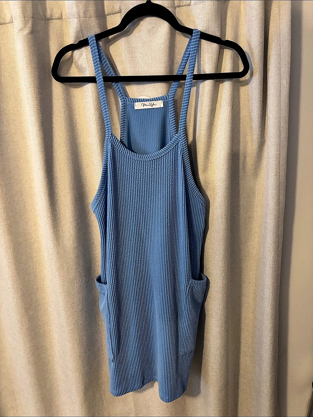 Mara Hoffman Blue Ribbed Romper Size Small Like New